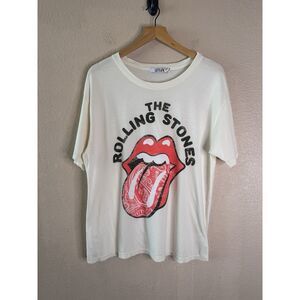 Anthropologie LETLUV Rolling Stones Ivory Red Bandana T Shirt Womens Medium